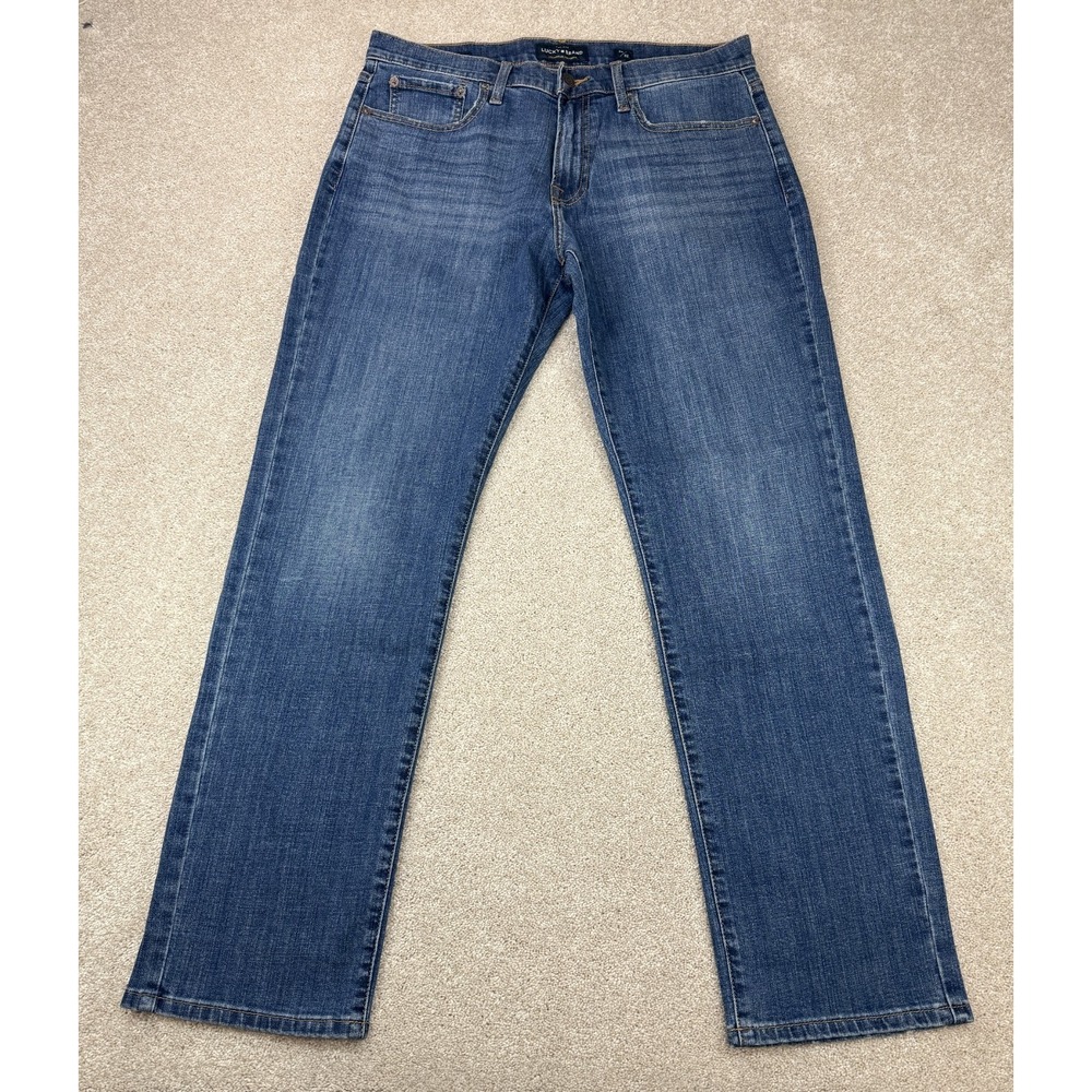 Lucky Brand 221 Straight Jeans Men's Size 34x32 Stretch Blue Denim Distressed